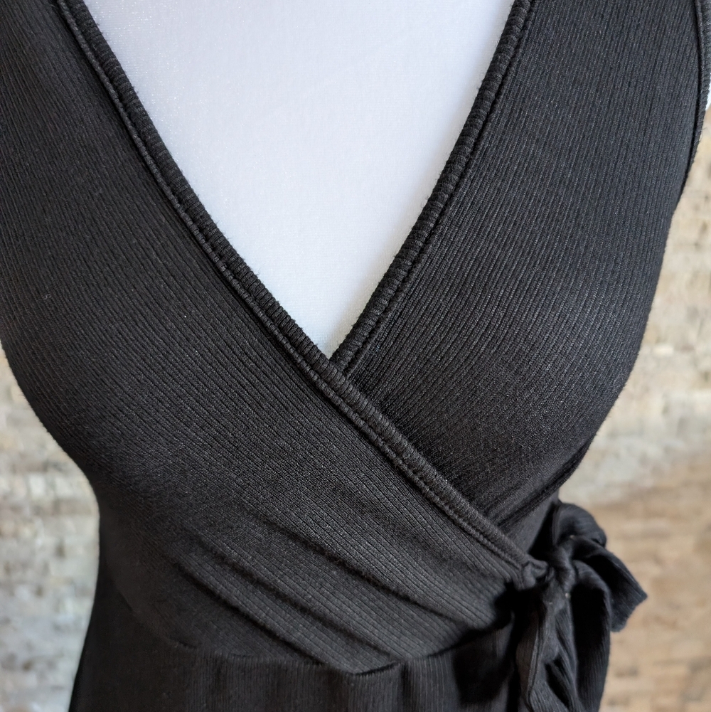 Black Wrap Midi Lightweight Dress Slit Summer Fairy Boho Indie Minimalist Sz M image 2